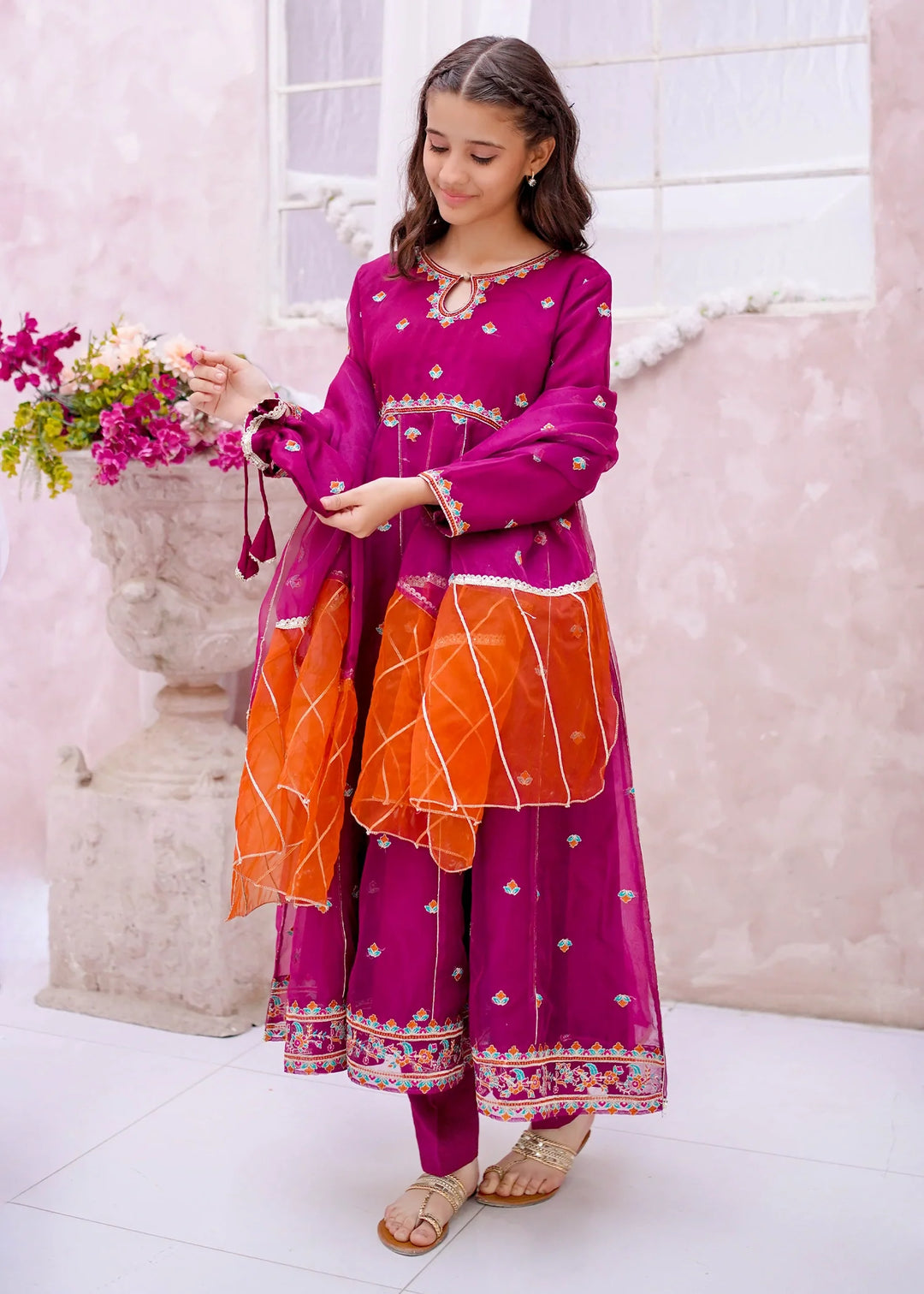 Modest Girls RTW Embroidered Organza 3 Piece Suit Purple Wedding Collection