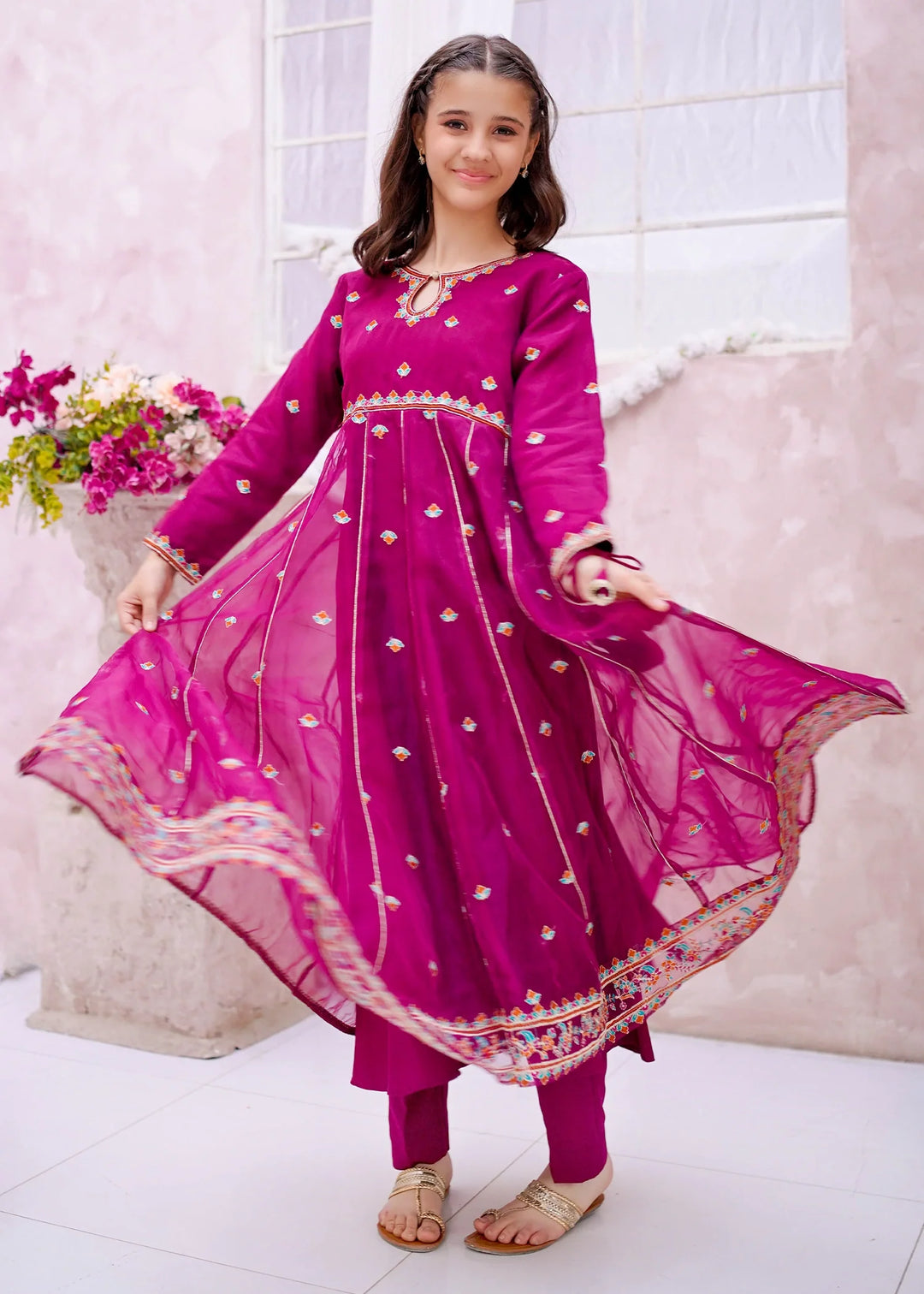 Modest Girls RTW Embroidered Organza 3 Piece Suit Purple Wedding Collection