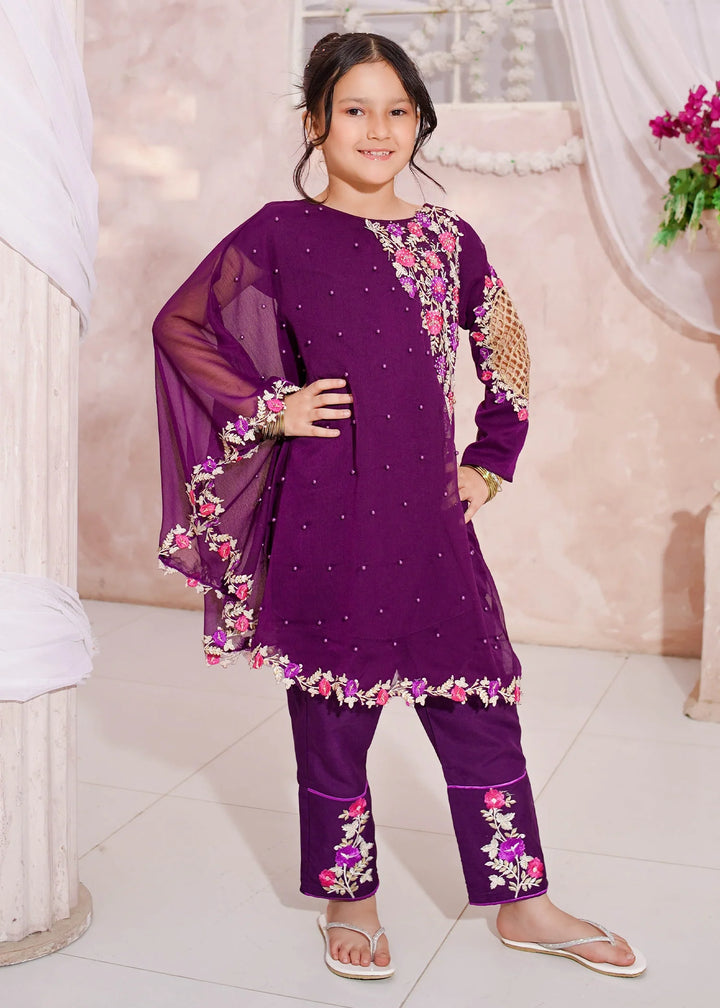 Modest Girls RTW Embroidered Chiffon 3 Piece Suit Pearl Cape Wedding Collection