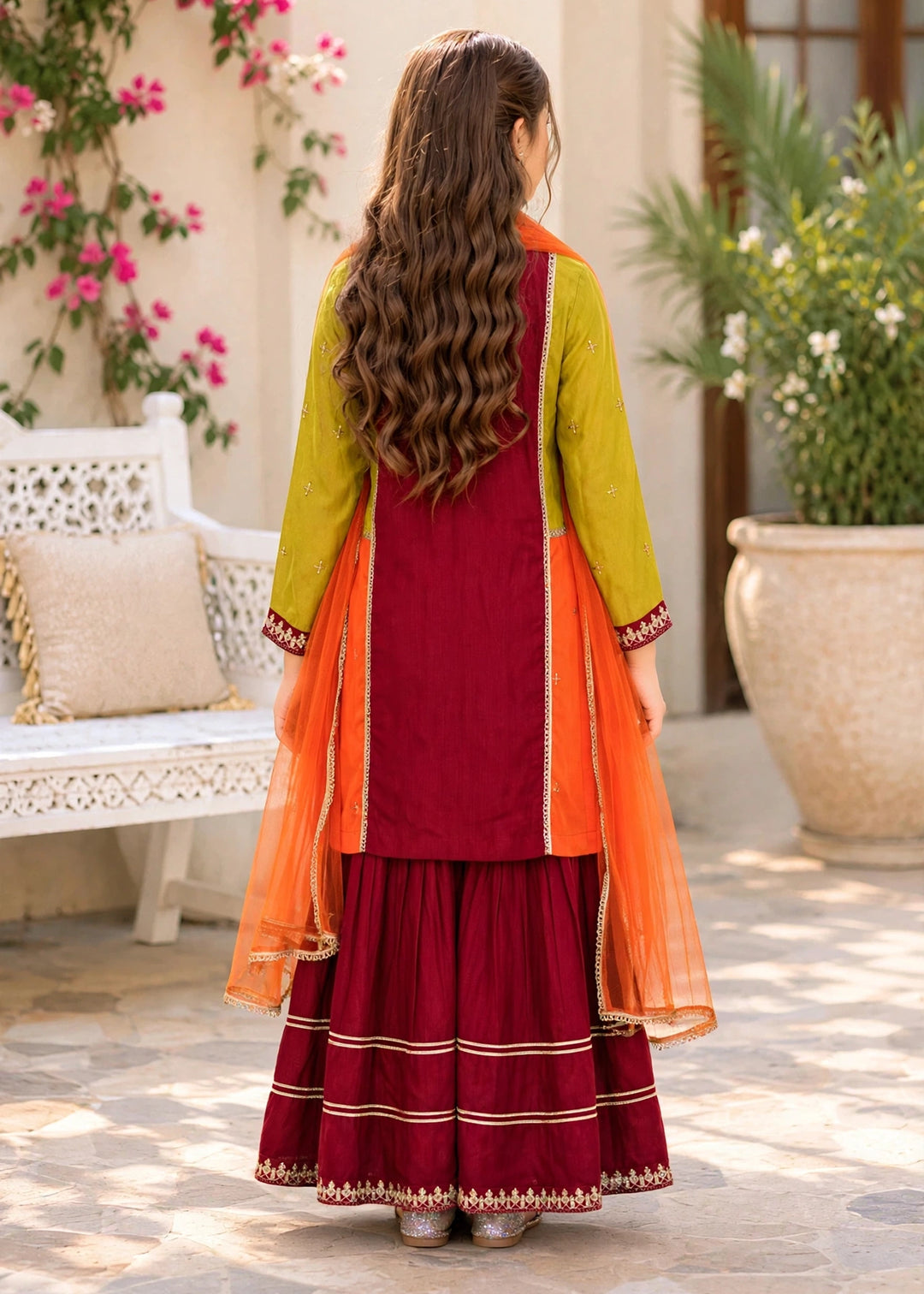 Modest Pret Edit Girls 3 Piece Embroidered Raw Silk Gharara - Festive Collection