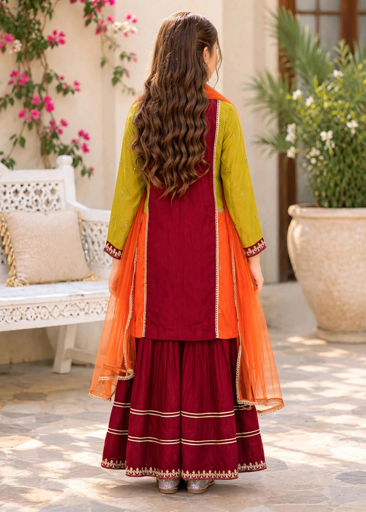 Modest Pret Edit Girls 3 Piece Embroidered Raw Silk Gharara - Festive Collection