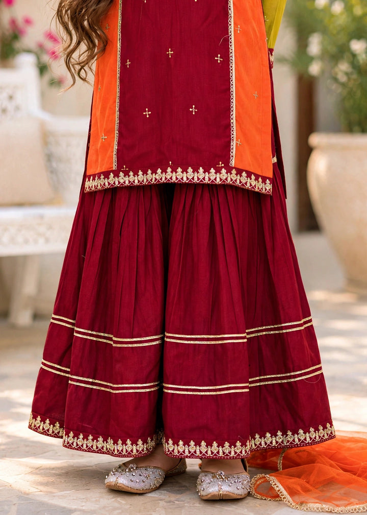 Modest Pret Edit Girls 3 Piece Embroidered Raw Silk Gharara - Festive Collection