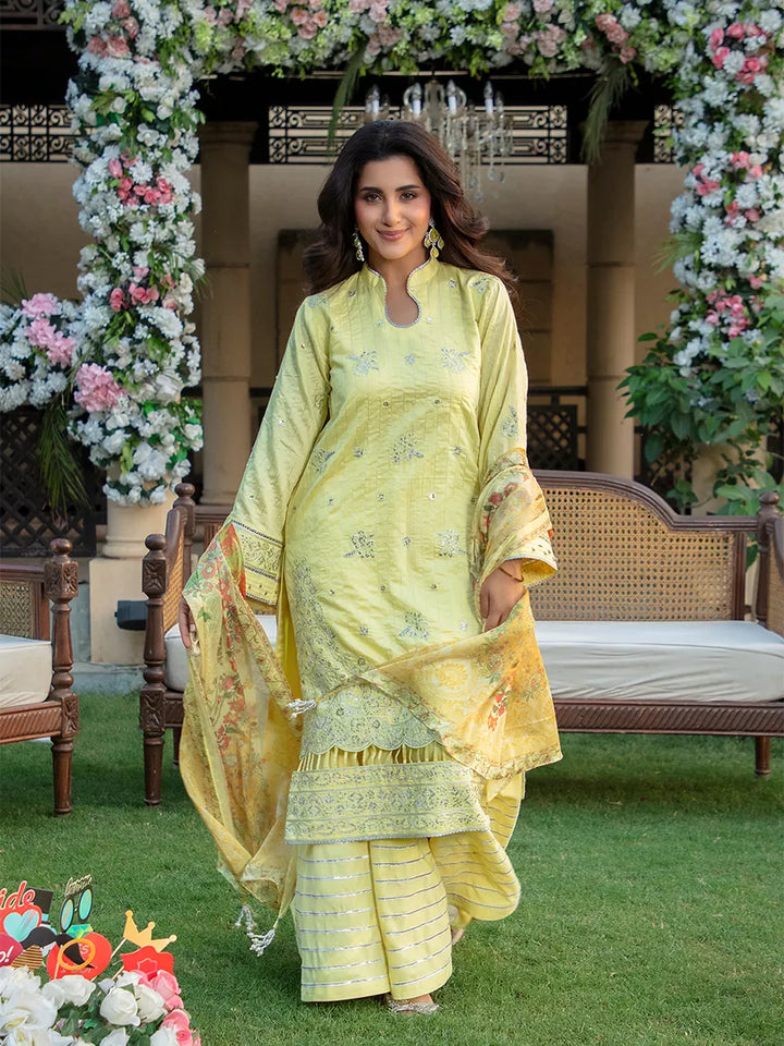 Jashn e Noor by Salitex Unstitched Embroidered 3 Piece Cotton Net SUNW7JI088 - Summer Collection