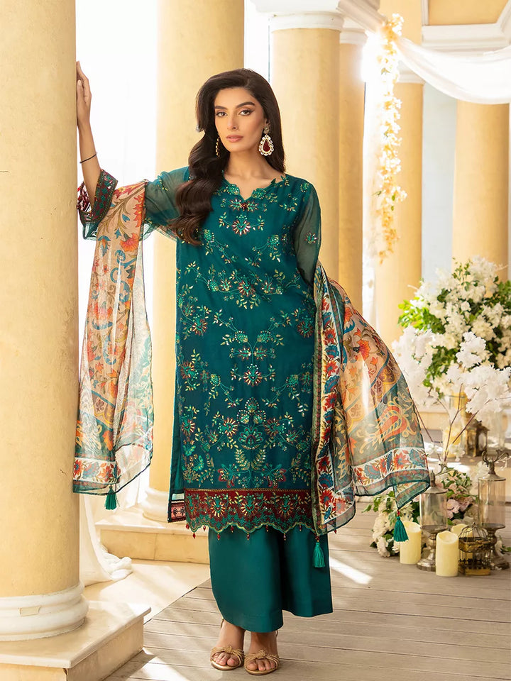 Jashn e Noor by Salitex Unstitched Embroidered 3 Piece Cotton Net SUNW7JI095 - Summer Collection