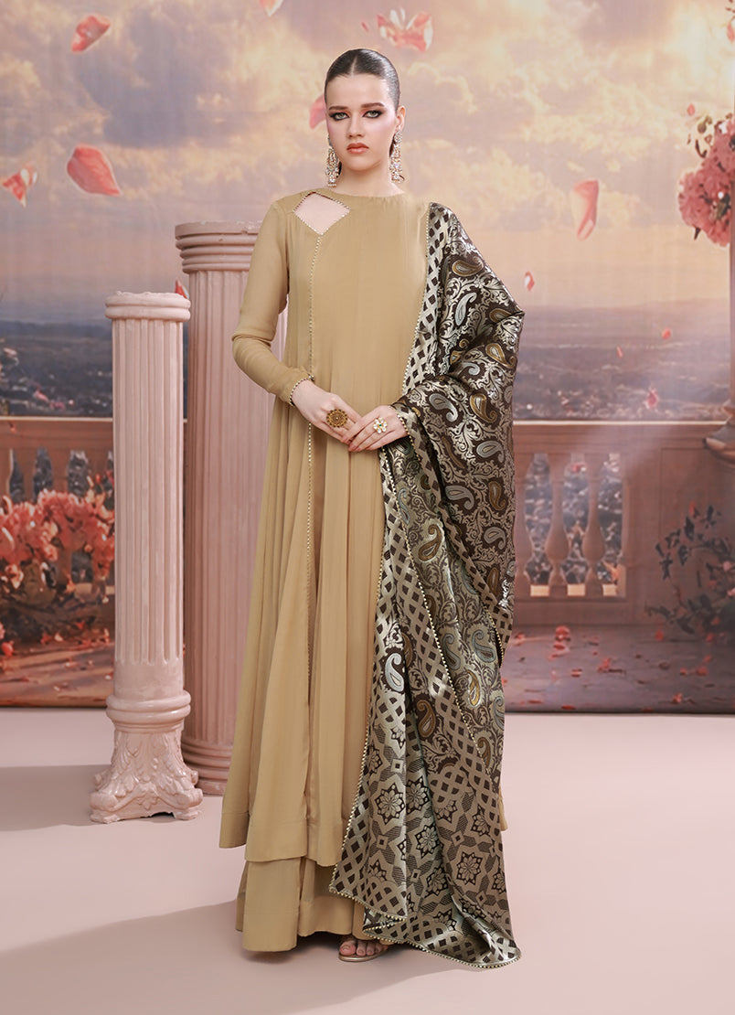 Golden Hour by Ripret RTW Embroidered Chiffon 2 Piece Suit Amber Sands RP-2601-F09 - Festive Collection