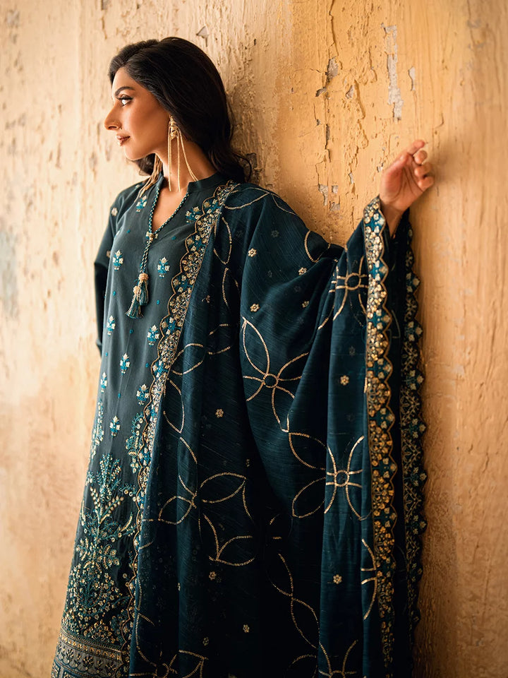 Salitex Unstitched Embroidered Khaddi Net 3 Piece Suit SUNW6JI030UT - Eid Collection