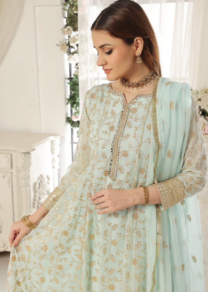 Zardozi Dreams by Abaan Zohan RTW Embroidered chiffon 3 Piece Suit Zar-e-Firdaus Mint Green - Festive Collection