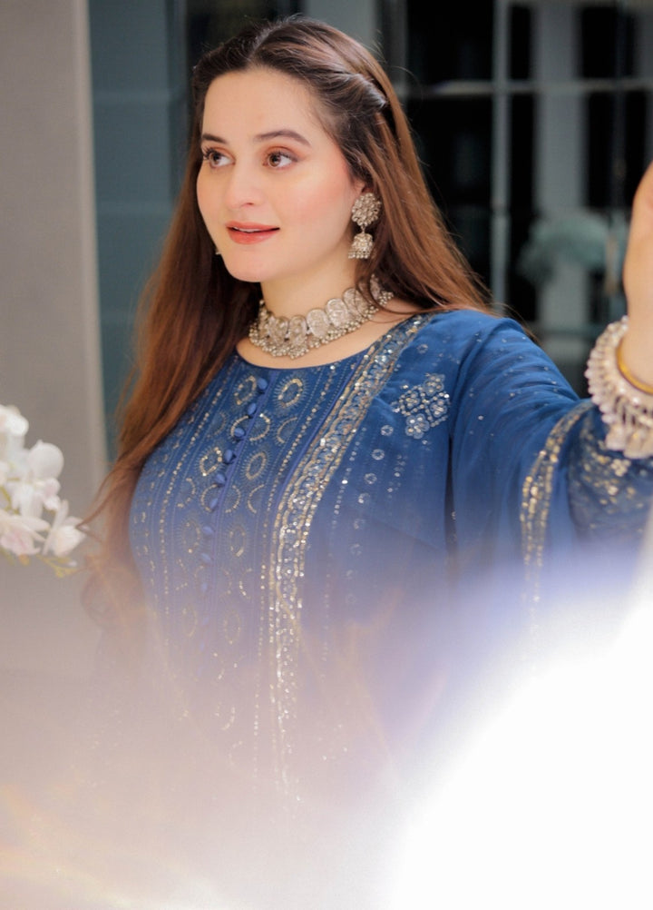 Rang e Haseen by Abaan Zohan RTW Embroidered chiffon 3 Piece Suit Zeno Peacock - Festive Collection