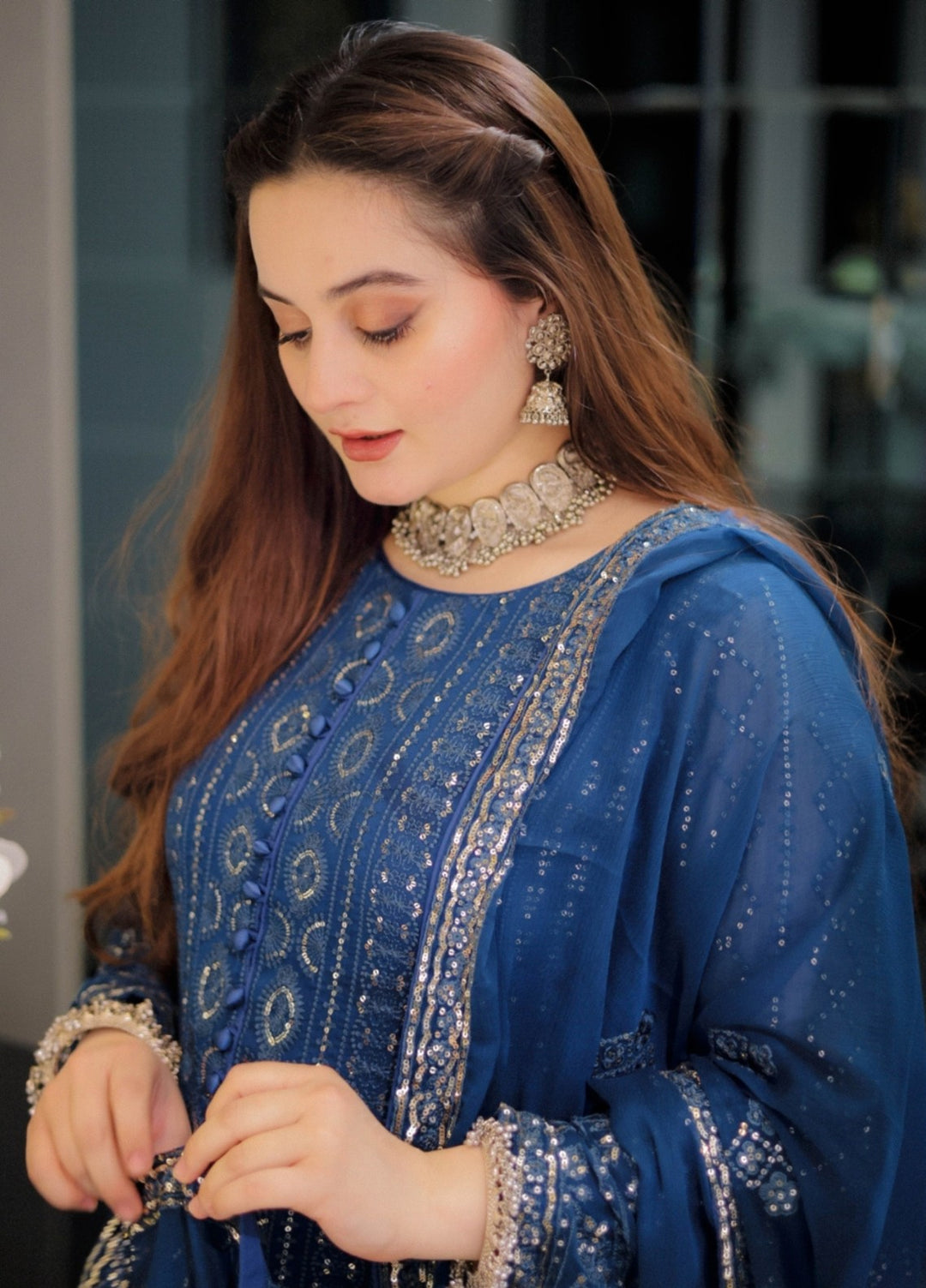 Rang e Haseen by Abaan Zohan RTW Embroidered chiffon 3 Piece Suit Zeno Peacock - Festive Collection