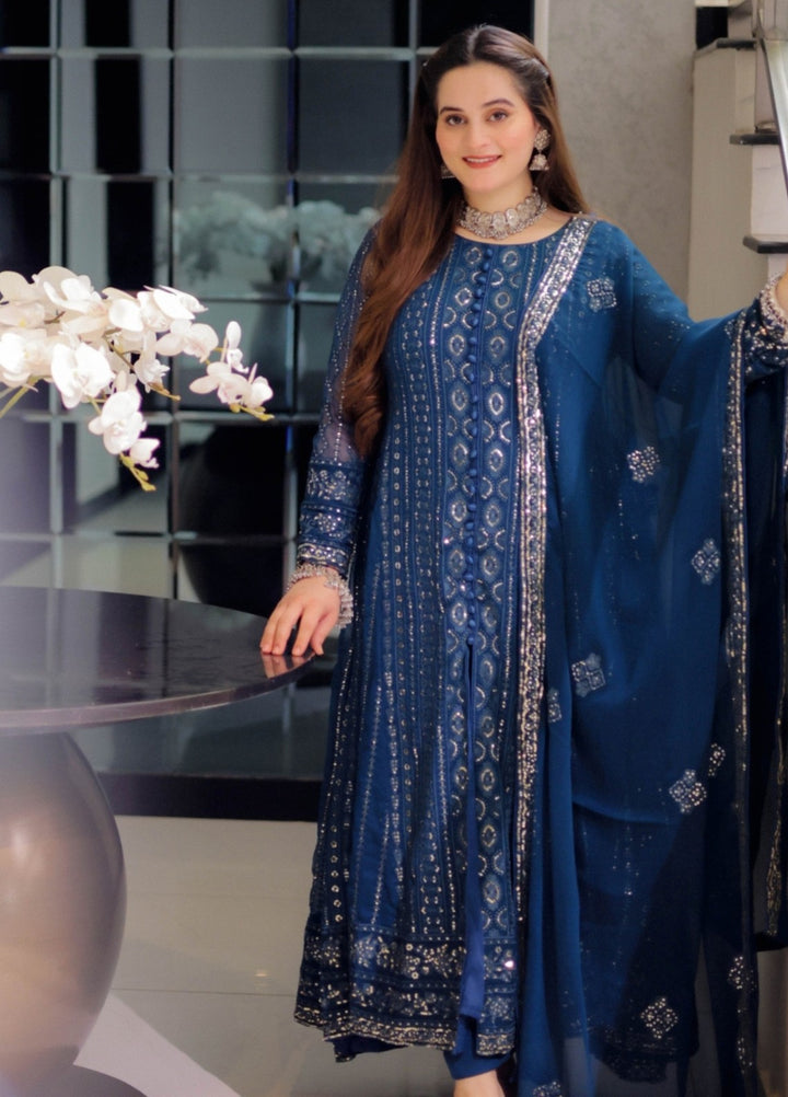 Rang e Haseen by Abaan Zohan RTW Embroidered chiffon 3 Piece Suit Zeno Peacock - Festive Collection