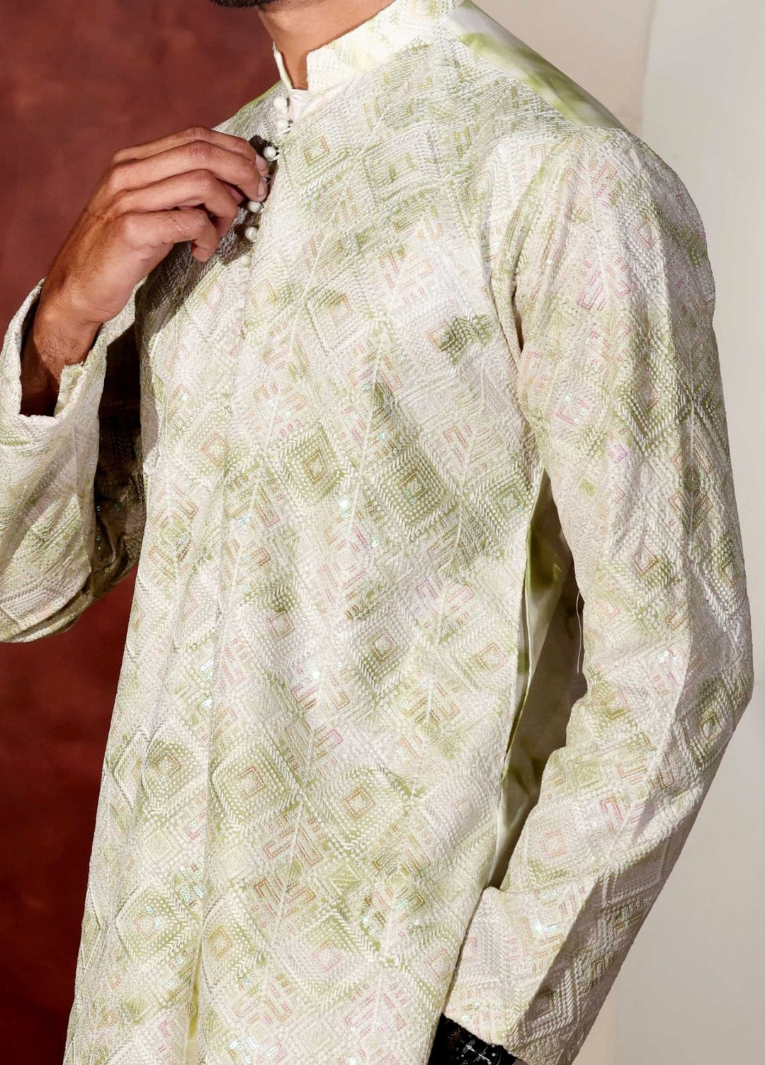 Rangari by Edge Republic Men RTW Embroidered Blended Cotton 2 Pcs Green CK 769 - Festive Collection