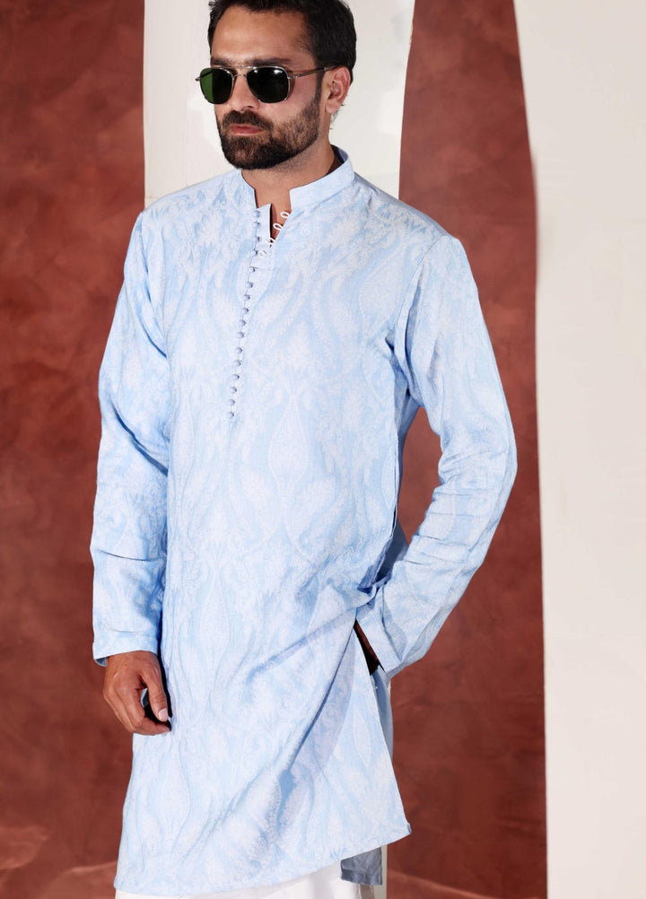 Rangari by Edge Republic Men RTW Embroidered Blended Cotton 2 Pcs Sky Blue CK 767 - Festive Collection