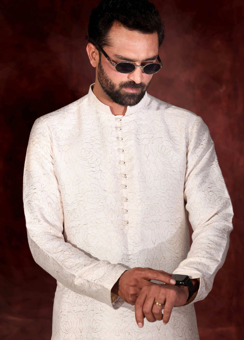 Rangari by Edge Republic Men RTW Embroidered Blended Cotton 2 Pcs Off White CK 762  - Festive Collection