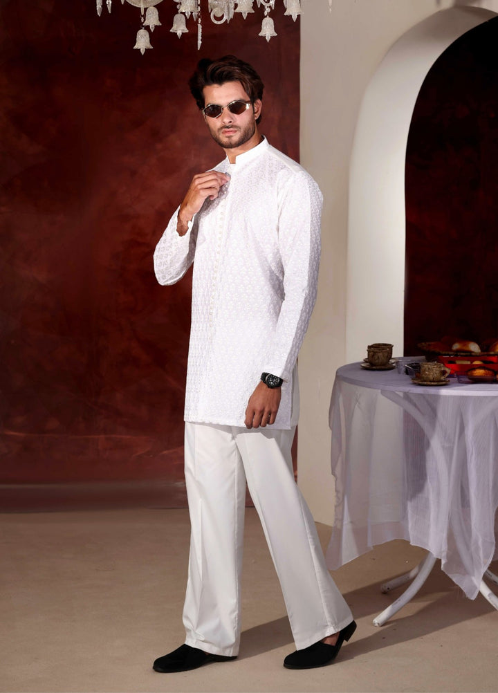 Rangari by Edge Republic Men RTW Embroidered Blended Cotton 2 Pcs White CK 759  - Festive Collection