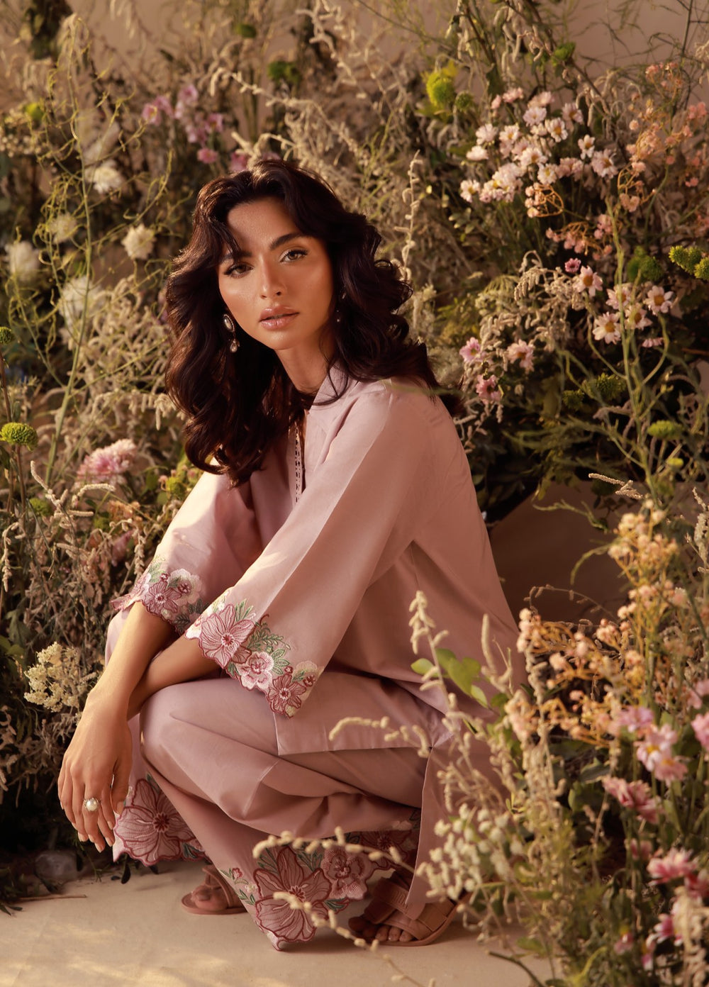 Sahar Women Embroidered Cambric 2 Piece Suit Dusty Blush - Casual Collection