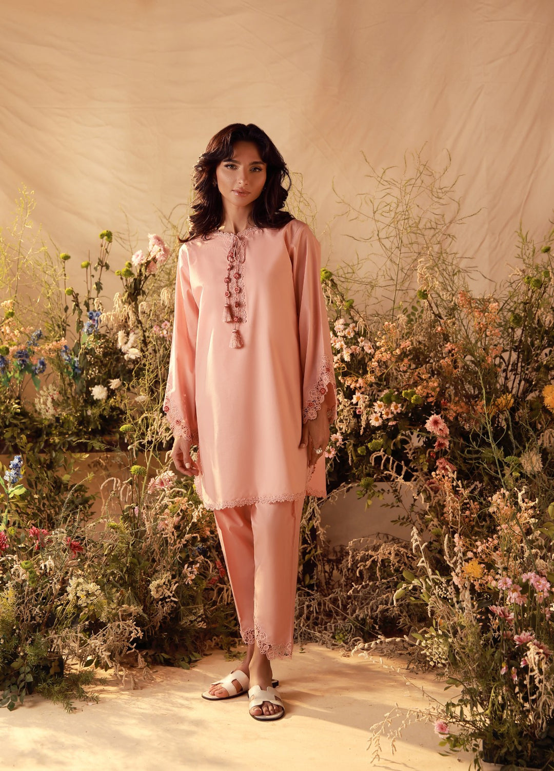 Sahar Women Embroidered Cambric 2 Piece Suit Coral - Casual Collection