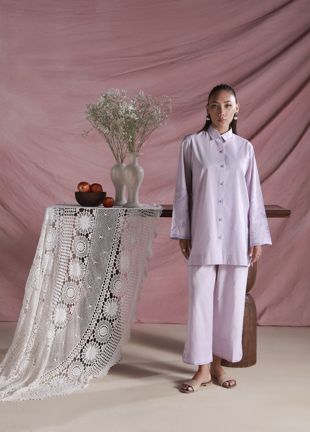 Sahar Women Embroidered Dobby 2 Piece Suit Soft Pearl - Casual Collection