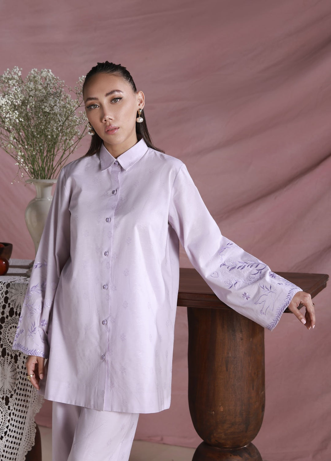 Sahar Women Embroidered Dobby 2 Piece Suit Soft Pearl - Casual Collection