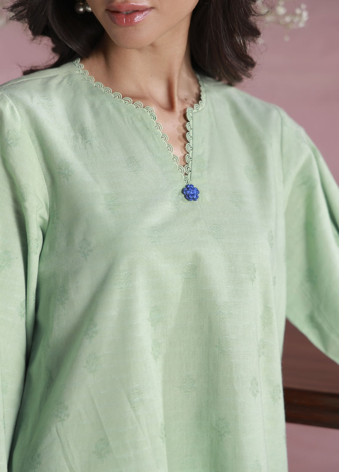 Sahar Women Embroidered Dobby 2 Piece Suit Mint Whisper - Casual Collection