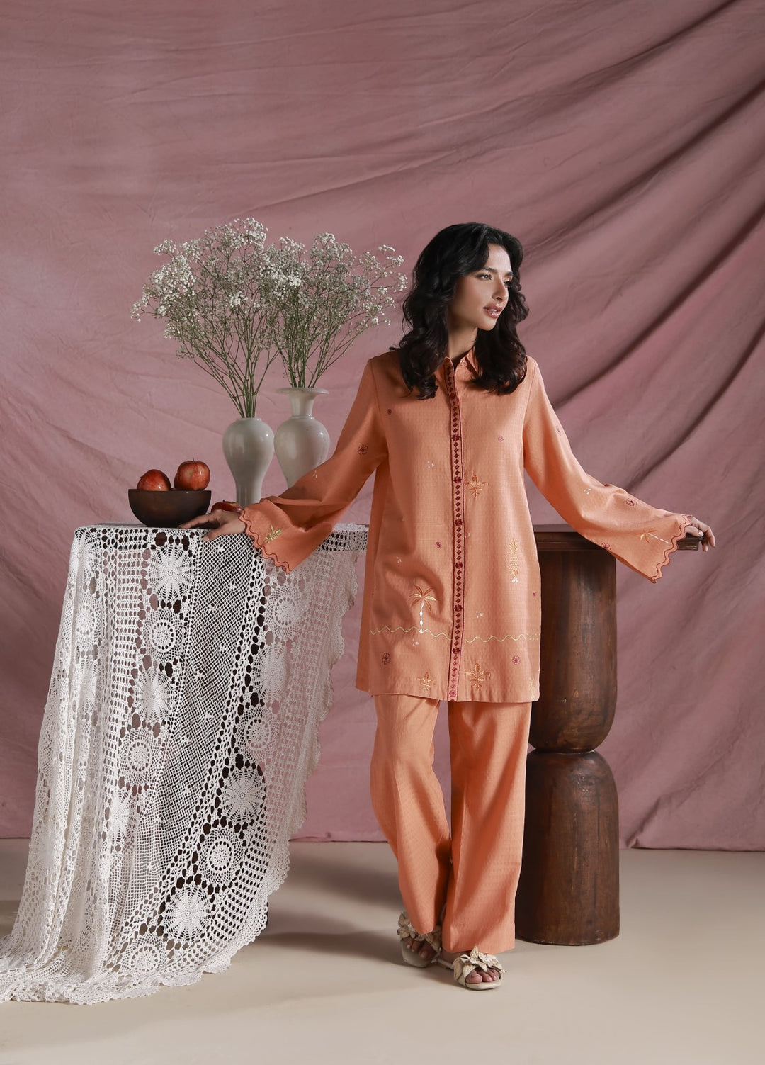Sahar Women Embroidered Dobby 2 Piece Suit Citrus Bloom - Casual Collection