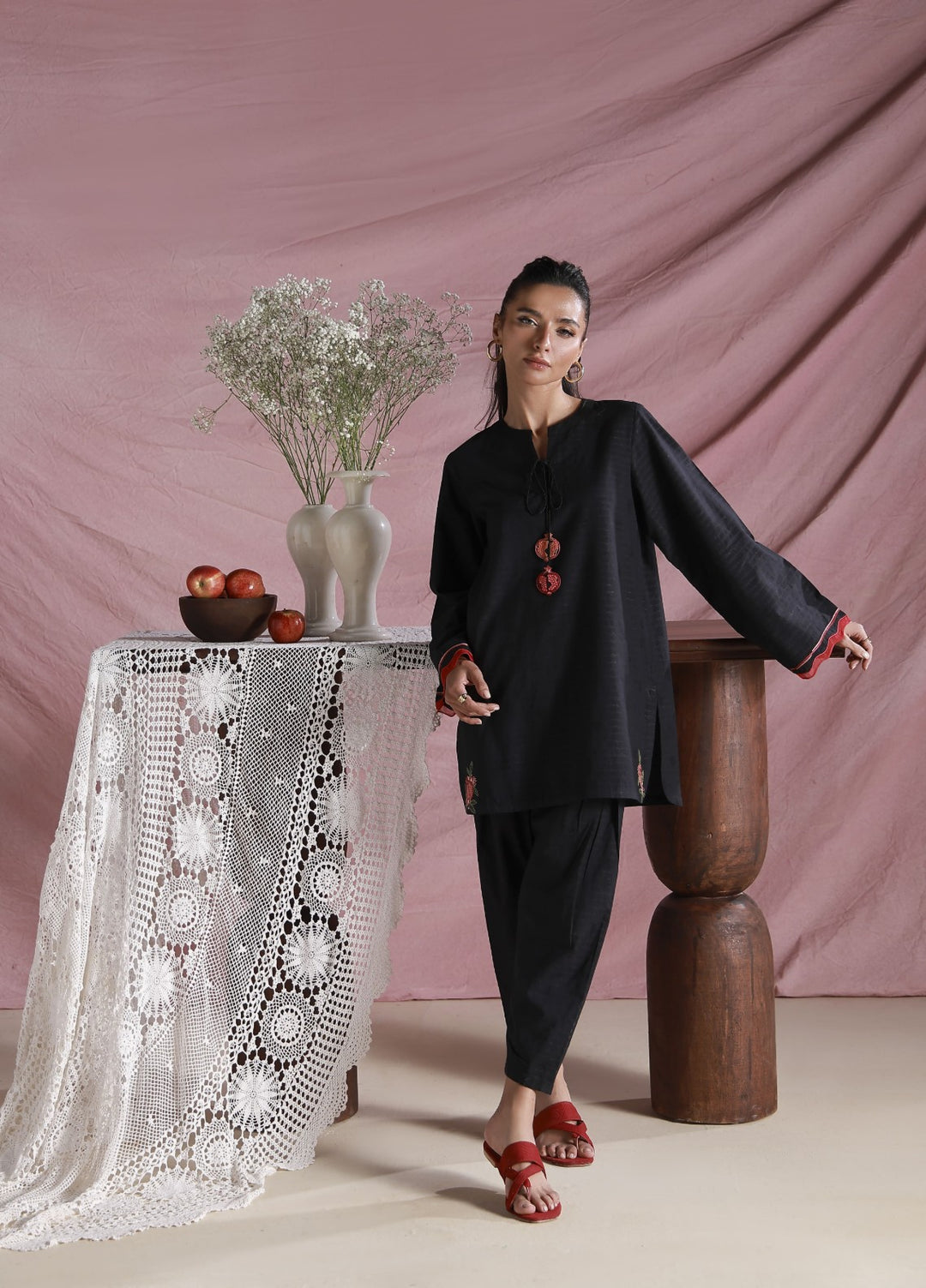 Sahar Women Embroidered Dobby 2 Piece Suit Midnight Rose - Casual Collection