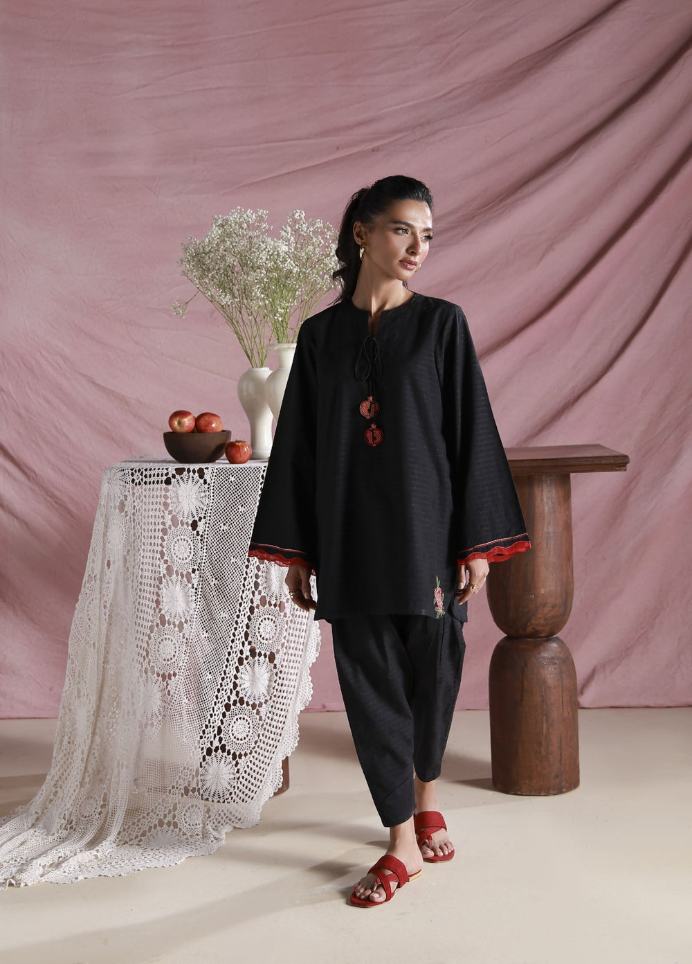 Sahar Women Embroidered Dobby 2 Piece Suit Midnight Rose - Casual Collection