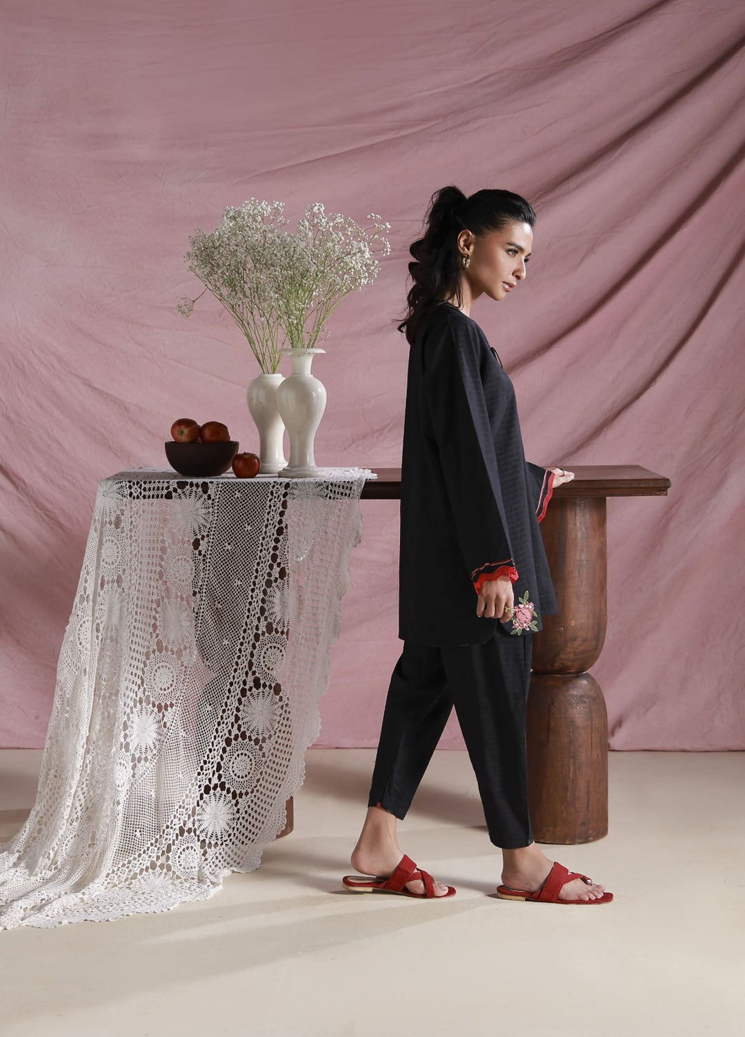 Sahar Women Embroidered Dobby 2 Piece Suit Midnight Rose - Casual Collection