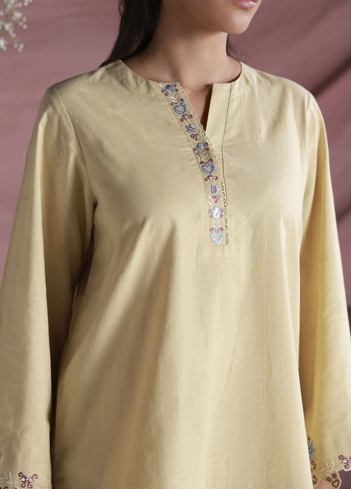Sahar Women Embroidered Dobby 2 Piece Suit Lemon Cream - Casual Collection