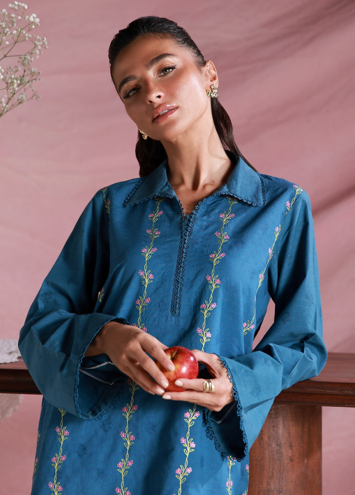 Sahar Women Embroidered Dobby 2 Piece Suit Washed Sky - Casual Collection