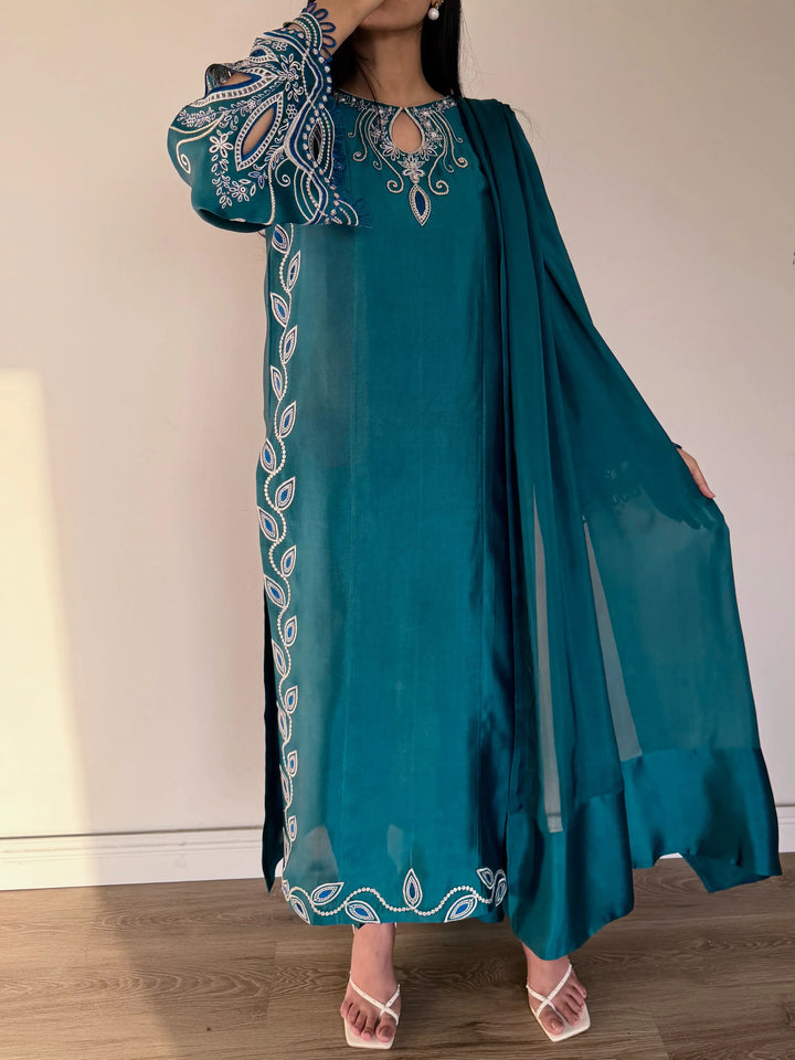 Scherezade Women RTW Embroidered Sheesha Silk 3 Piece Suit LEENA - Festive Collection