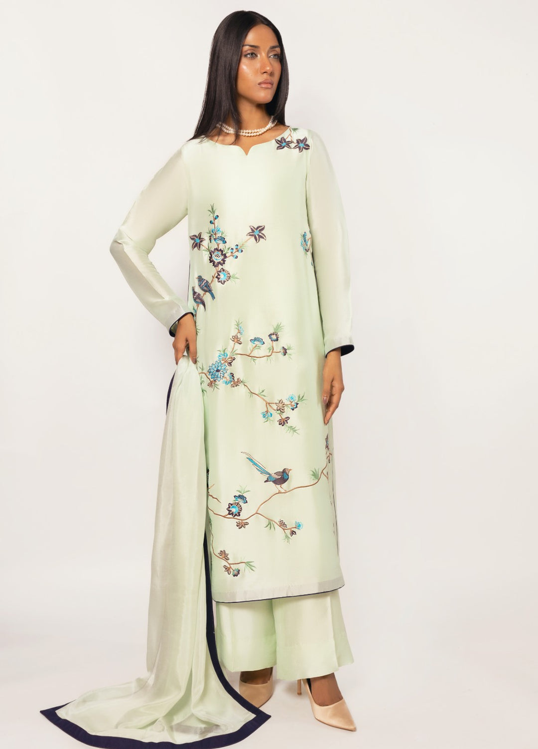 Gulenoor Women RTW Embroidered Sheesha Silk 3 Piece Suit The Jade Oasis - Festive Collection