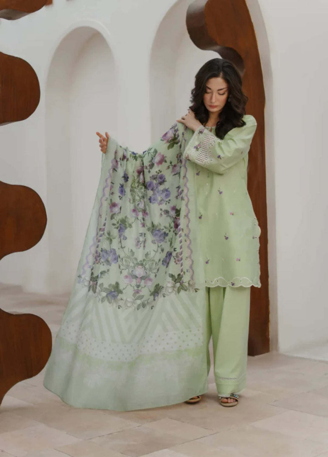 Manara by Maria RTW Embroidered Chiffon 3 Piece Suit GARDENIA Festive Collection
