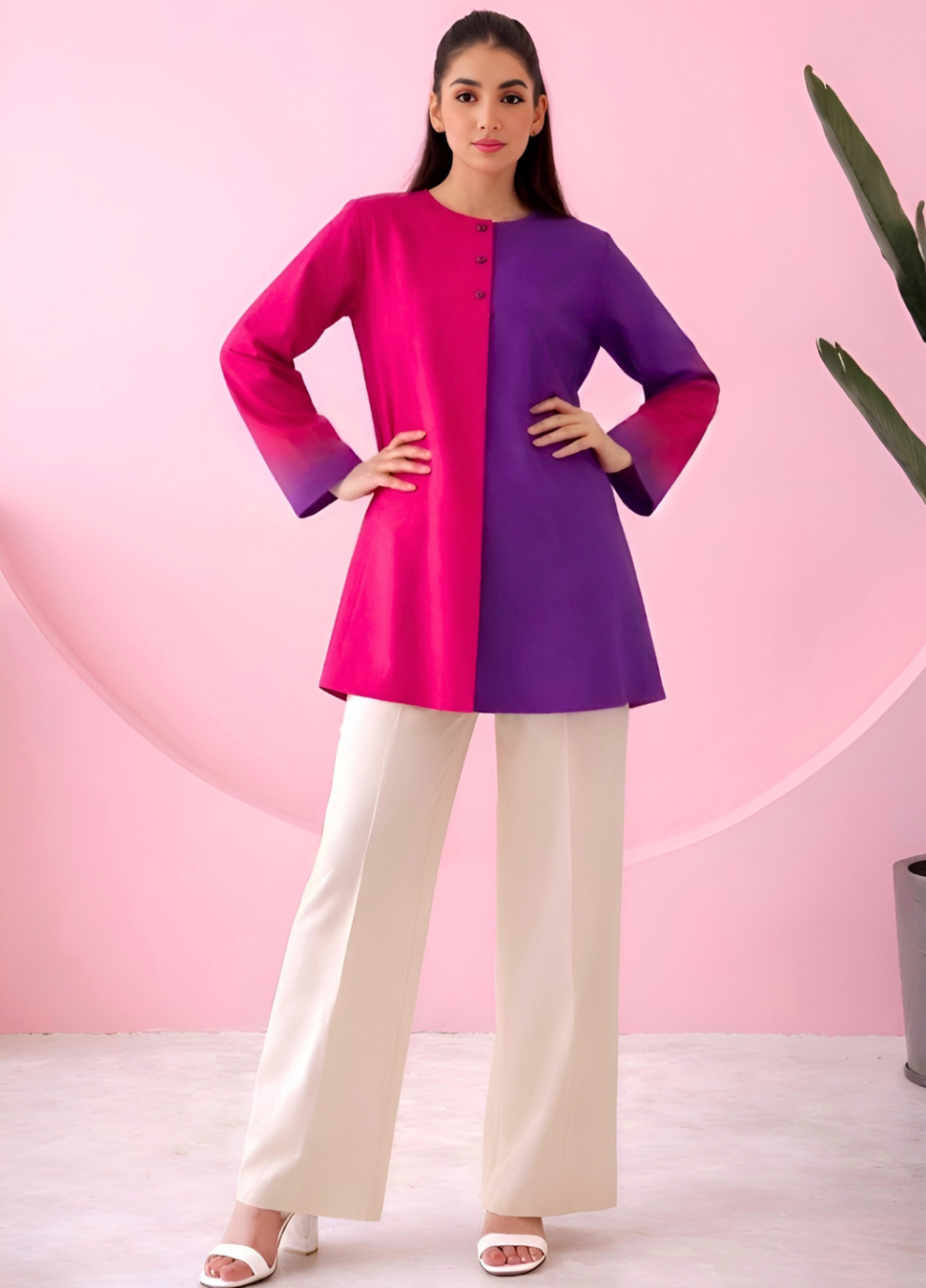 Summer Fusion by The Girl Store RTW Solids Lawn 2 Piece Suit Berry Blush - Casual Collection