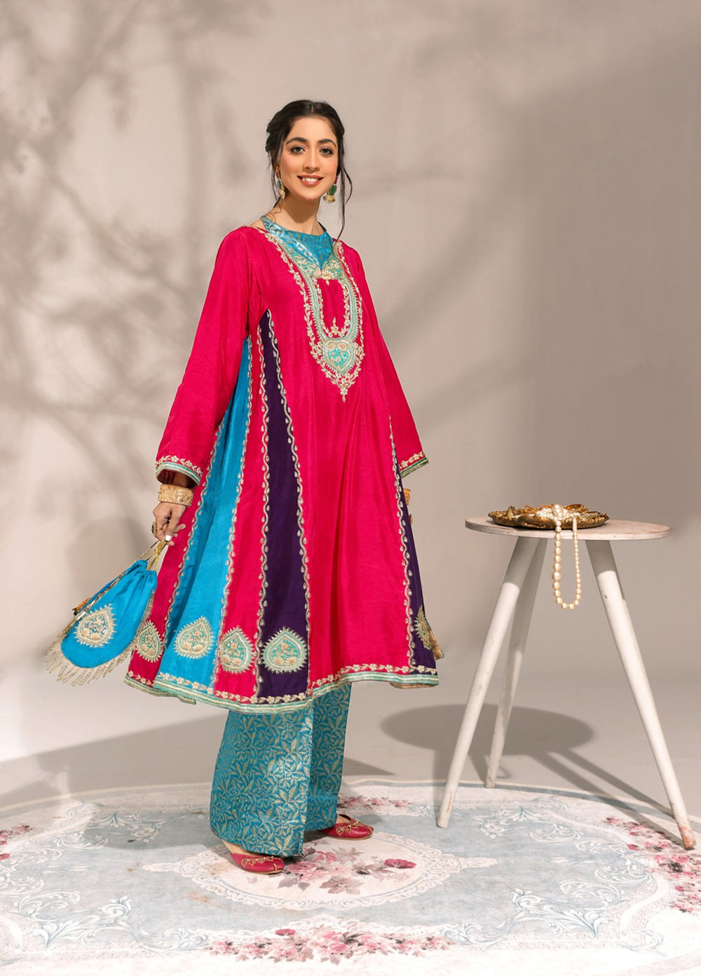 Manzilen by Ibraysha Women RTW Hand work Korean Silk 3 Piece Suit Dilkash - Festive Collection