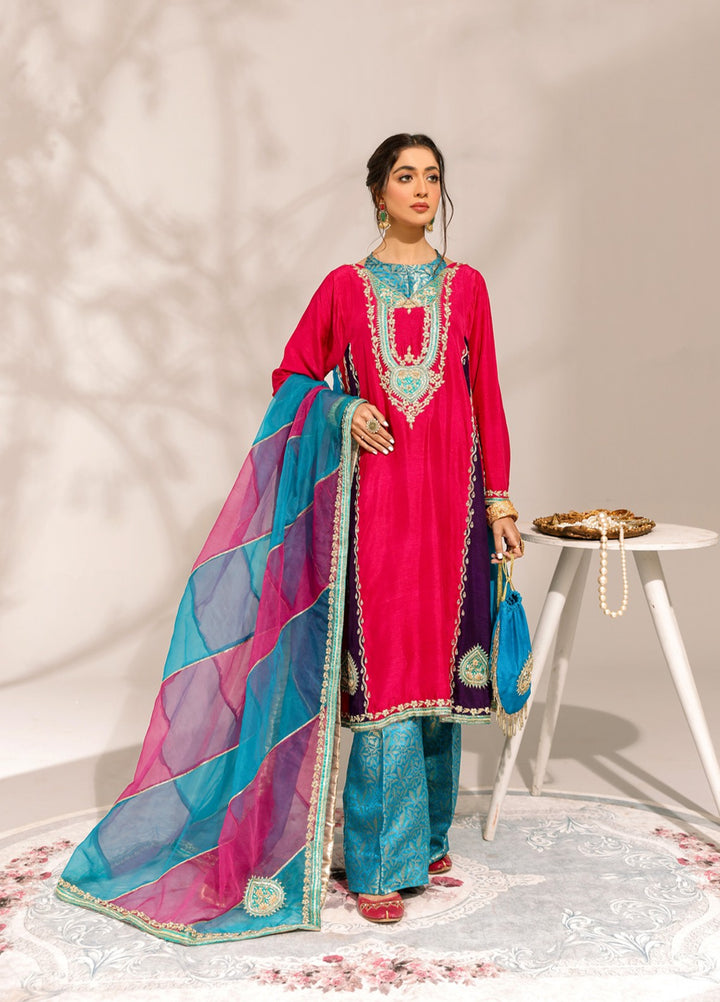 Manzilen by Ibraysha Women RTW Hand work Korean Silk 3 Piece Suit Dilkash - Festive Collection