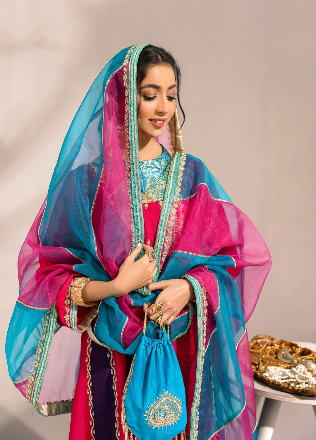 Manzilen by Ibraysha Women RTW Hand work Korean Silk 3 Piece Suit Dilkash - Festive Collection