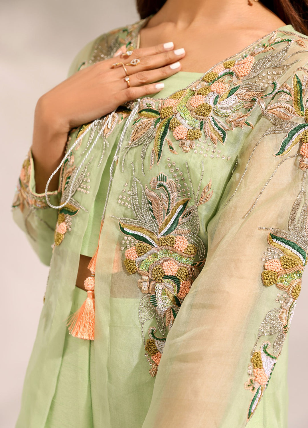 Manzilen by Ibraysha Women RTW Hand work Organza 4 Piece Suit Naznin - Festive Collection