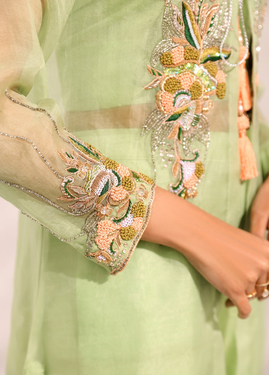 Manzilen by Ibraysha Women RTW Hand work Organza 4 Piece Suit Naznin - Festive Collection