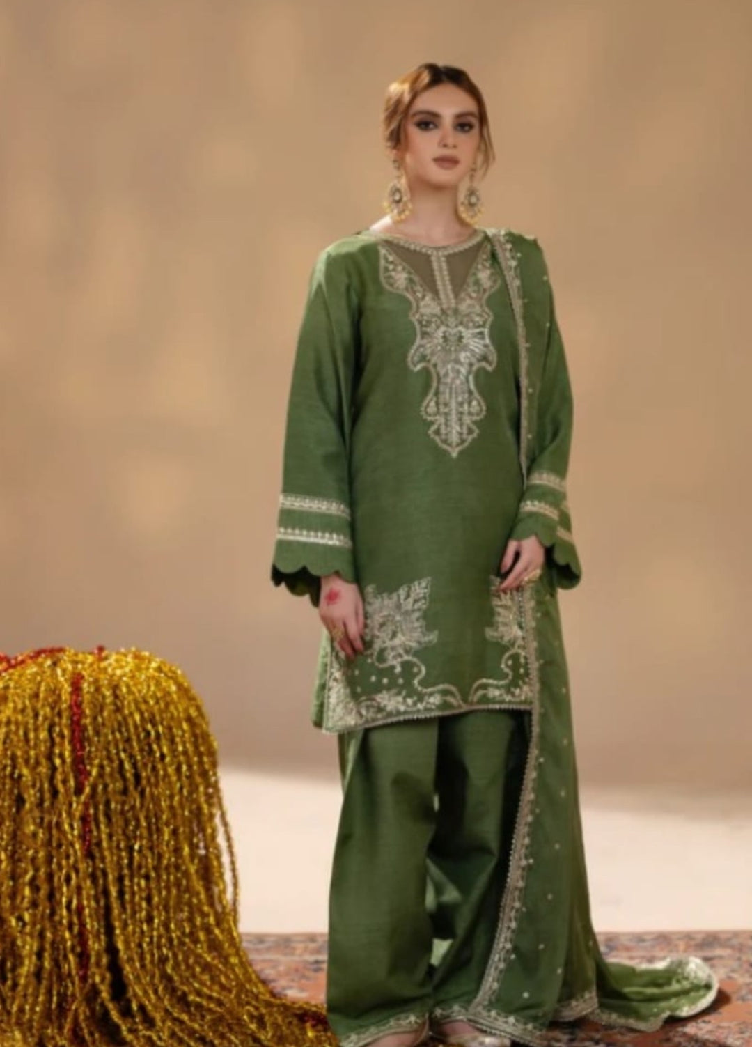 Pashmire Women RTW Embroidered Raw Silk 3 Piece Suit Sohay - Wedding Collection