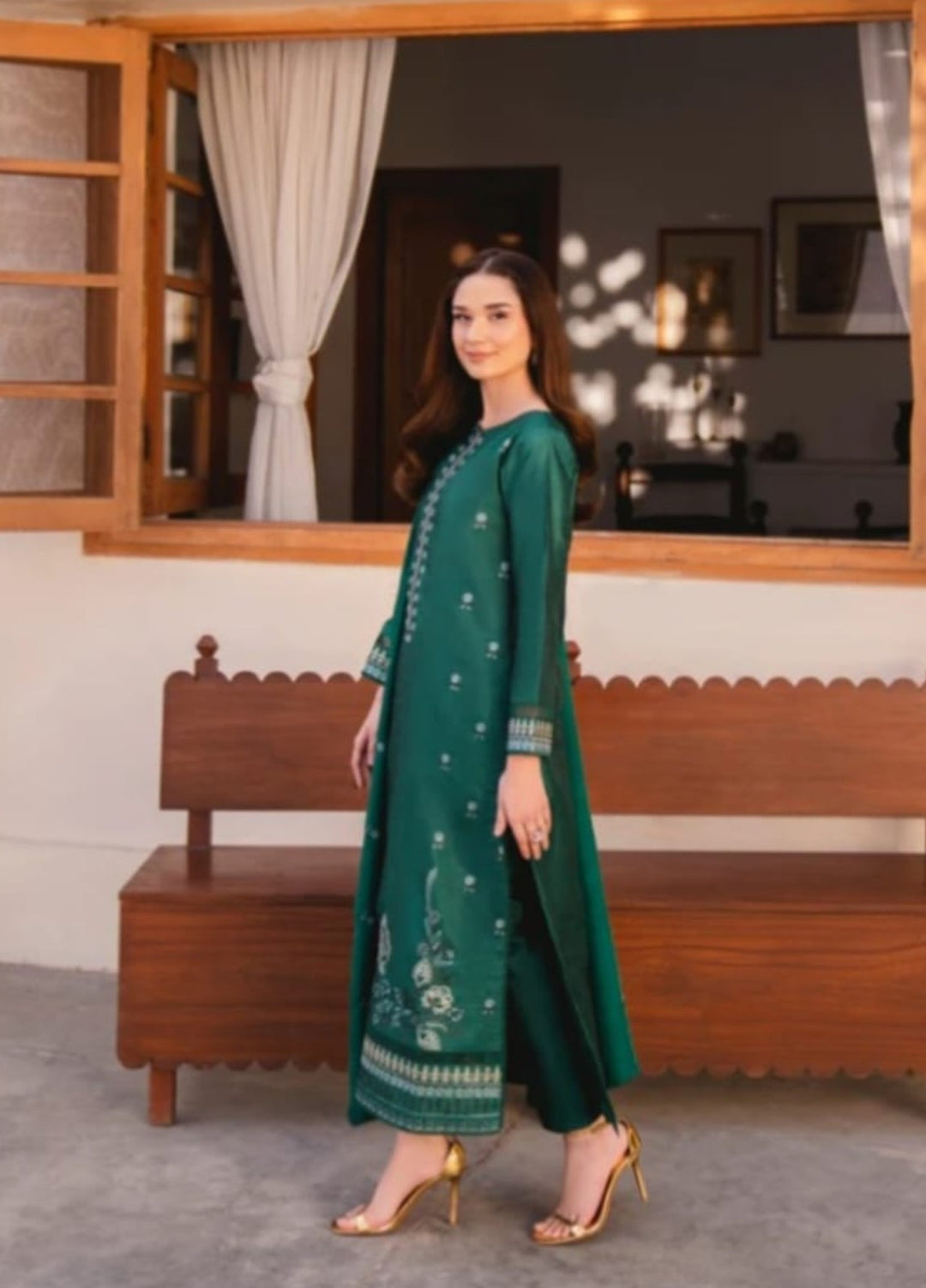 Pashmire Women RTW Embroidered Raw Silk 3 Piece Suit Celeste - Festive Collection