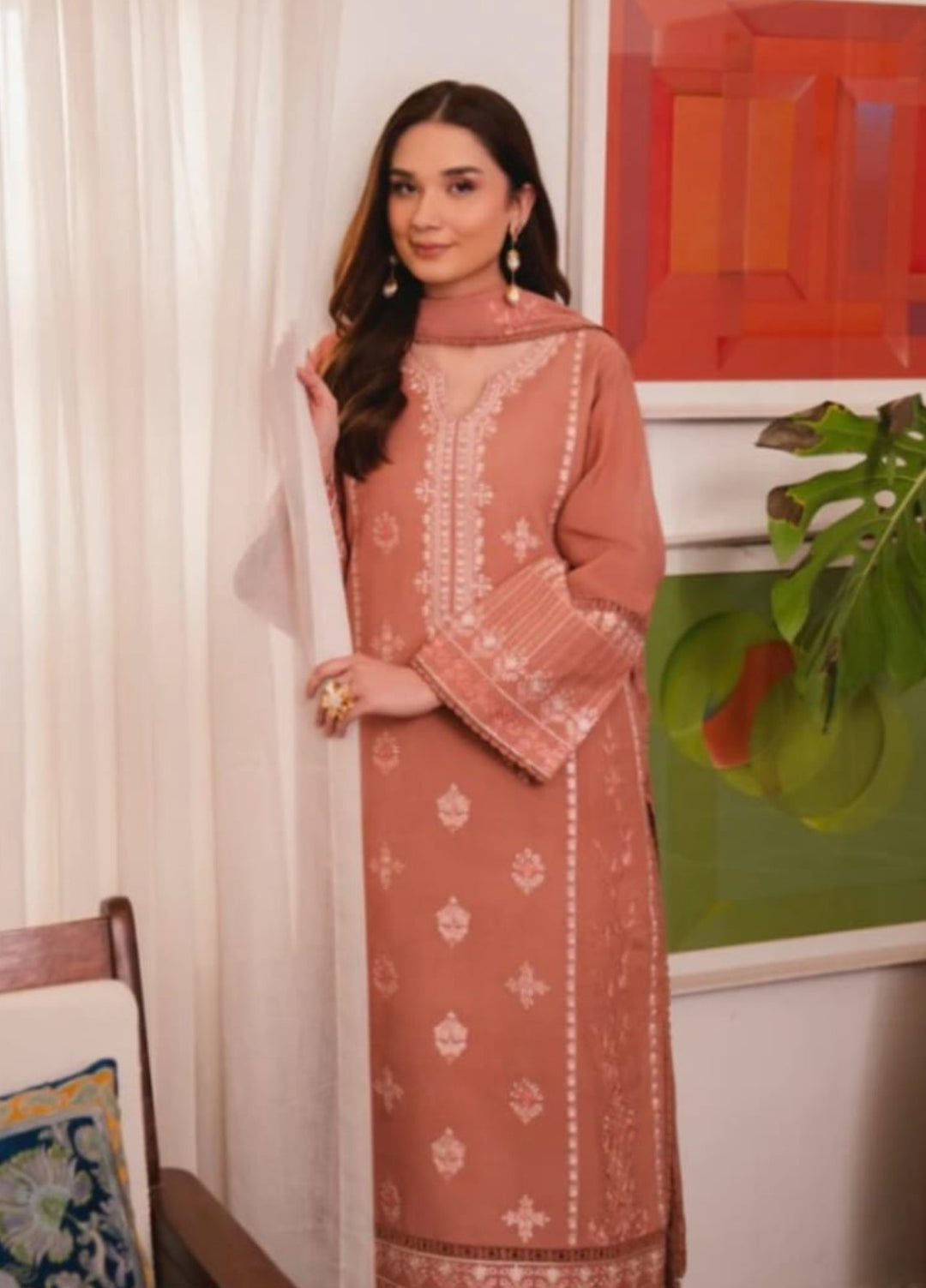 Pashmire Women RTW Embroidered Raw Silk 3 Piece Suit Rosea - Casual Collection
