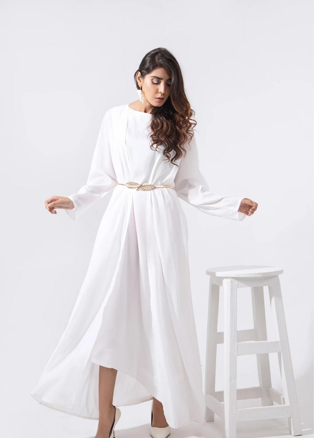 Mehr by Syah Women RTW Solids Grip 2 Piece Suit Diagonal Cut Maxi with Cape Festive Collection