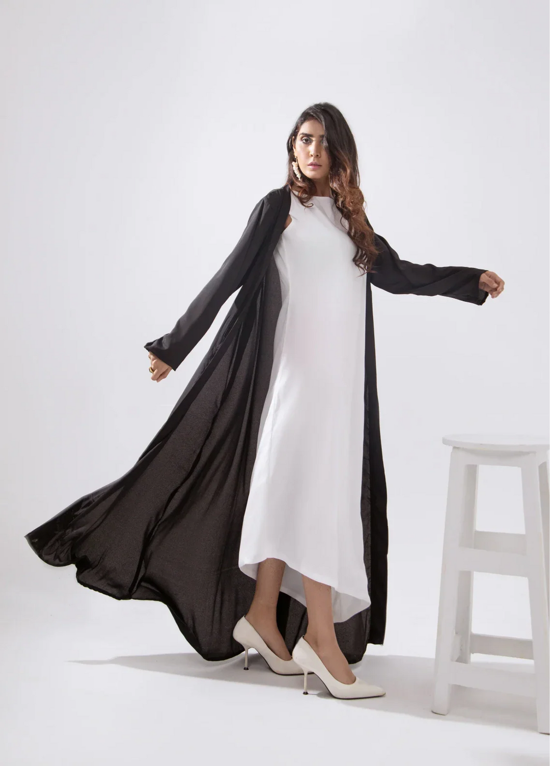Mehr by Syah Women RTW Solids Grip 2 Piece Suit Diagonal Cut Maxi with Cape Festive Collection