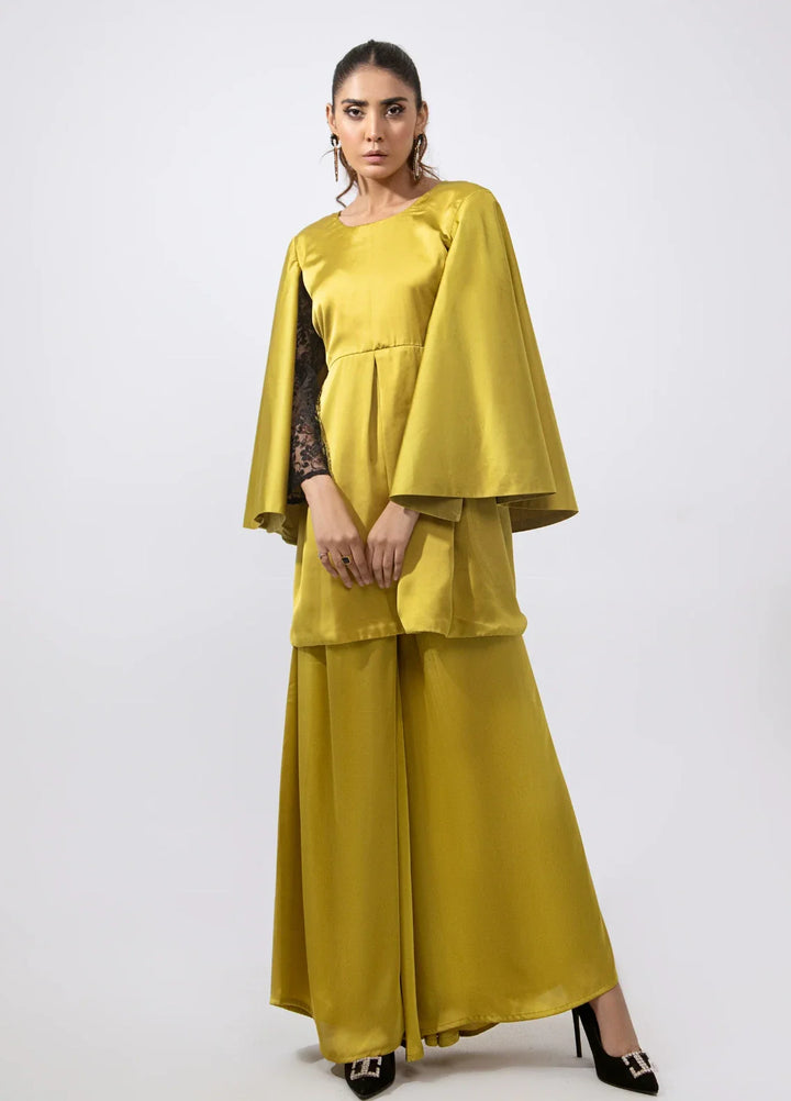 Mehr by Syah Women RTW Solids Silk 1 Piece Suit Bell Sleeves Top with Palazzo Festive Collection