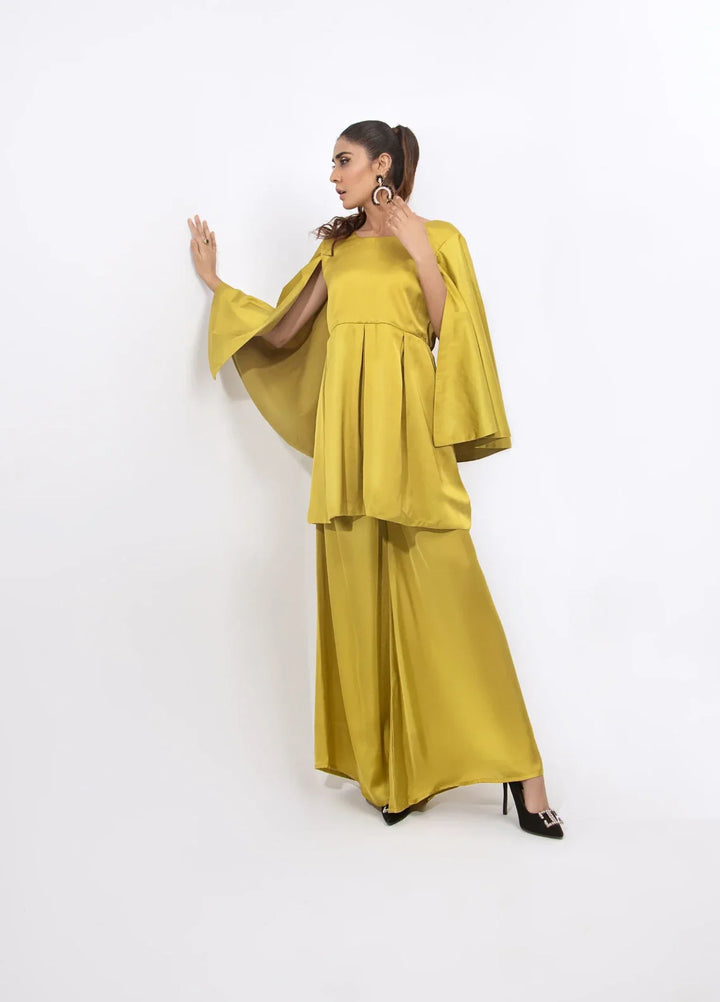 Mehr by Syah Women RTW Solids Silk 1 Piece Suit Bell Sleeves Top with Palazzo Festive Collection