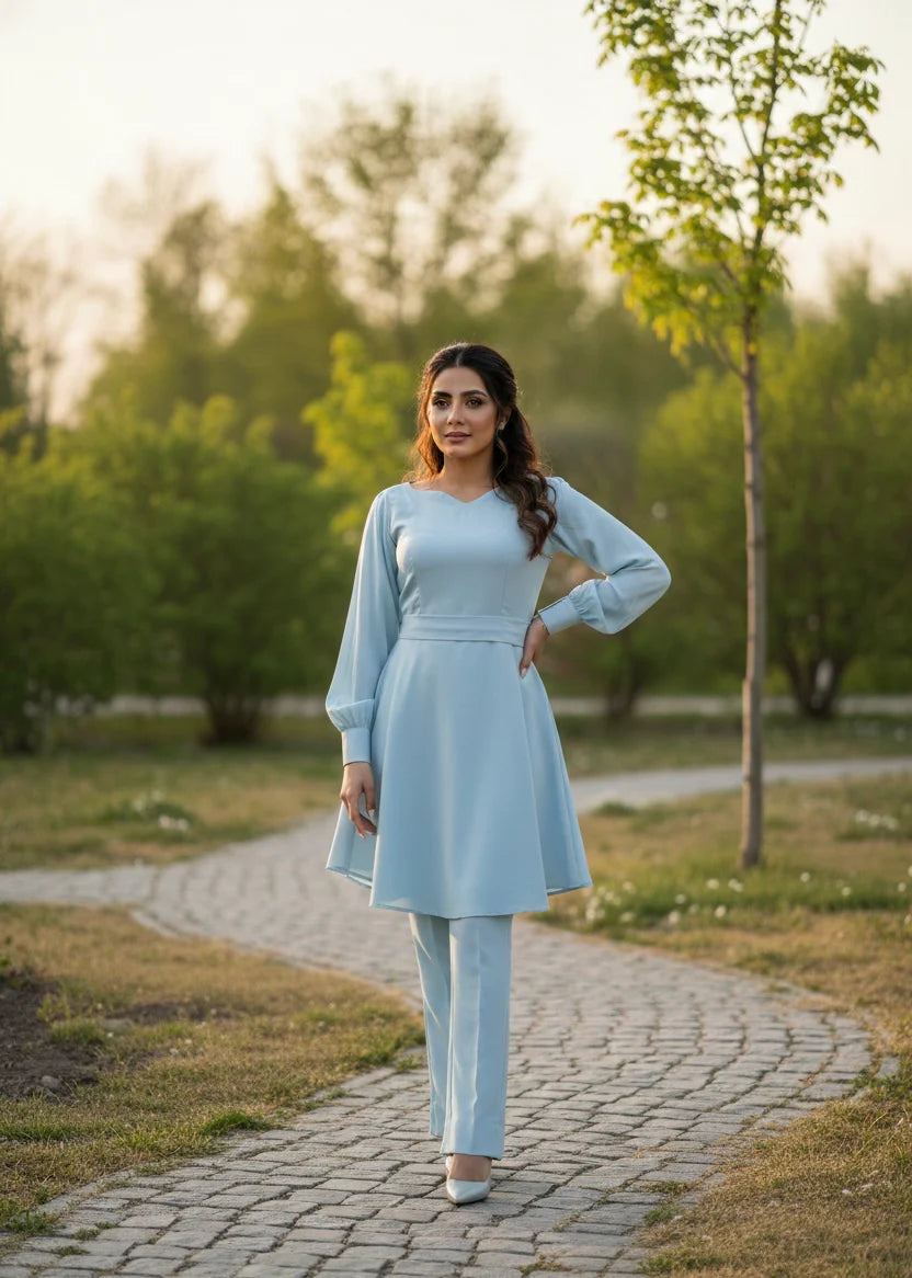 Mehr by Syah Women RTW Solids Grip 2 Piece Suit Azure Festive Collection