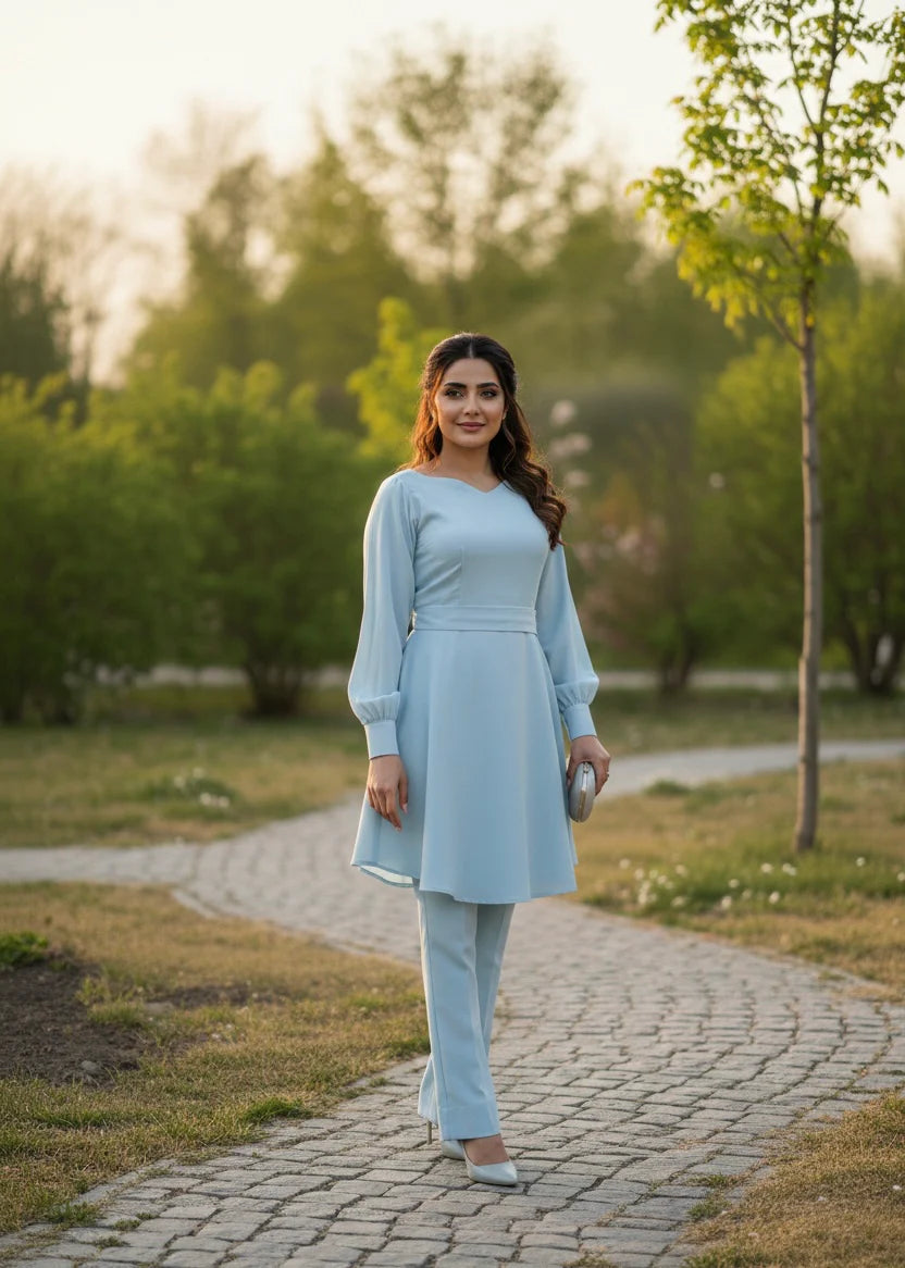 Mehr by Syah Women RTW Solids Grip 2 Piece Suit Azure Festive Collection
