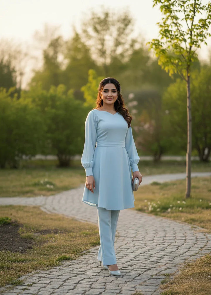 Mehr by Syah Women RTW Solids Grip 2 Piece Suit Azure Festive Collection