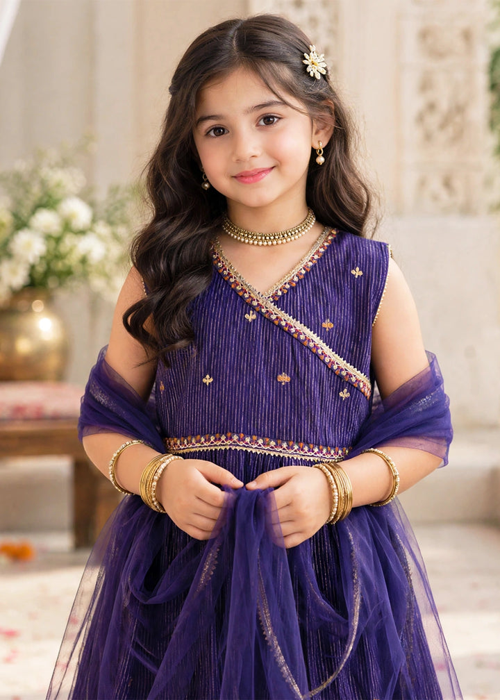 Modest Girls RTW Embroidered Cotton 3 Piece Suit Navy Blue Festive Collection