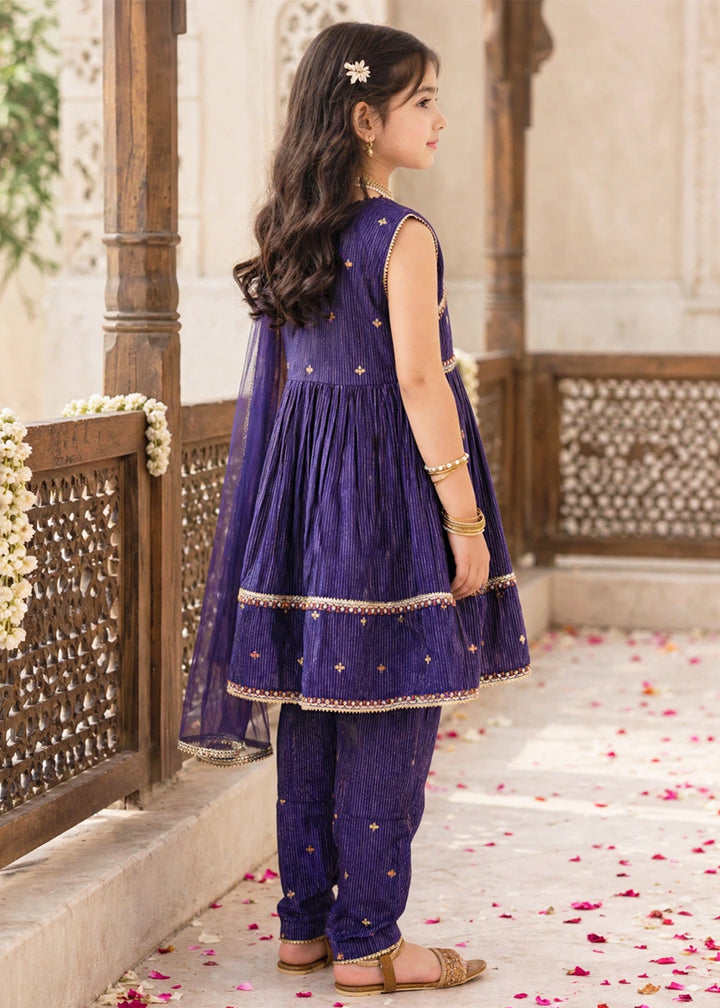 Modest Girls RTW Embroidered Cotton 3 Piece Suit Navy Blue Festive Collection
